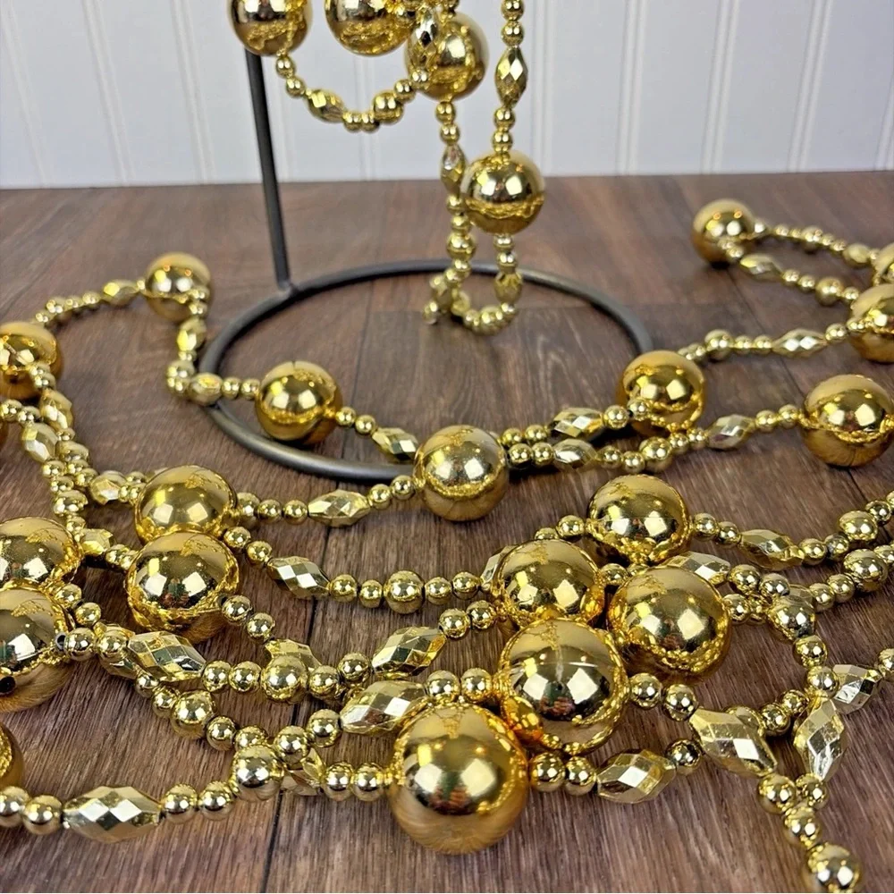Lot of 2 Shiny Gold Plastic Bead Christmas Tree Garland Strand 12 Feet Each